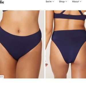 ANDIE Swim Womens The 90s High Waisted Bikini Bottom Navy Blue Size Small NWT